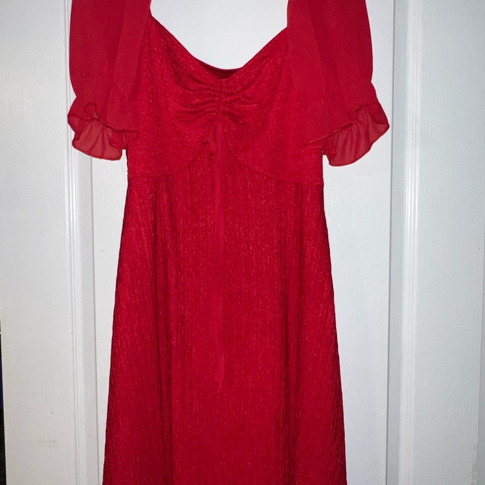 Elegant Red Dress with Sheer Sleeves